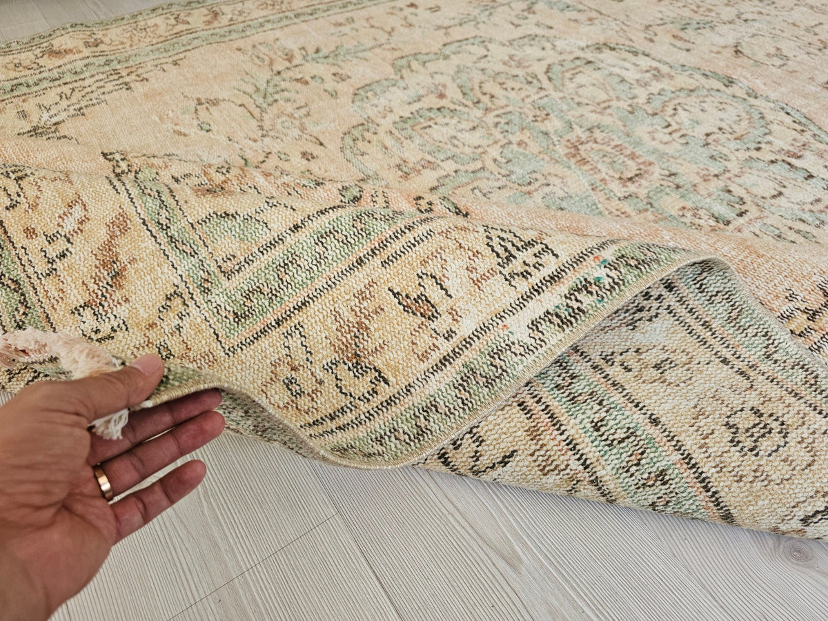 6x9 Vintage Turkish Oushak Area Rug, Rust and Green //5.74x9.20