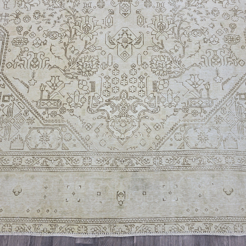 Oushak Rug 8x11: Vintage Turkish Wool Area Rug, Neutral Distressed Geometric