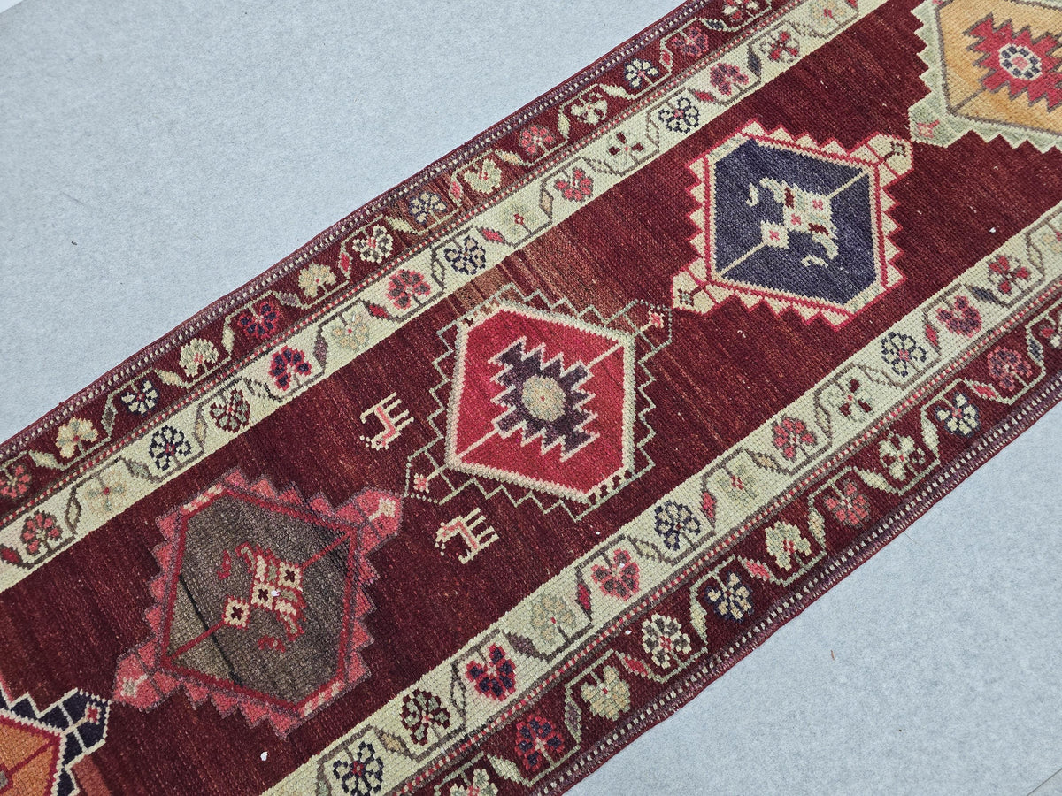 3x14 Vintage Wool Runner Rug for Kitchen and Long Hallway - hand Knotted Turkish Runner Rug - Muted Pastel Color Oushak Runner for Stairs