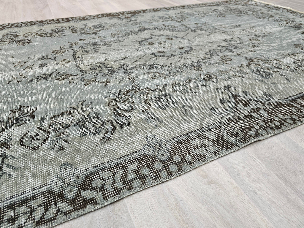 4x7 Overdyed Turkish Wool Rug: Floral Oushak Rug