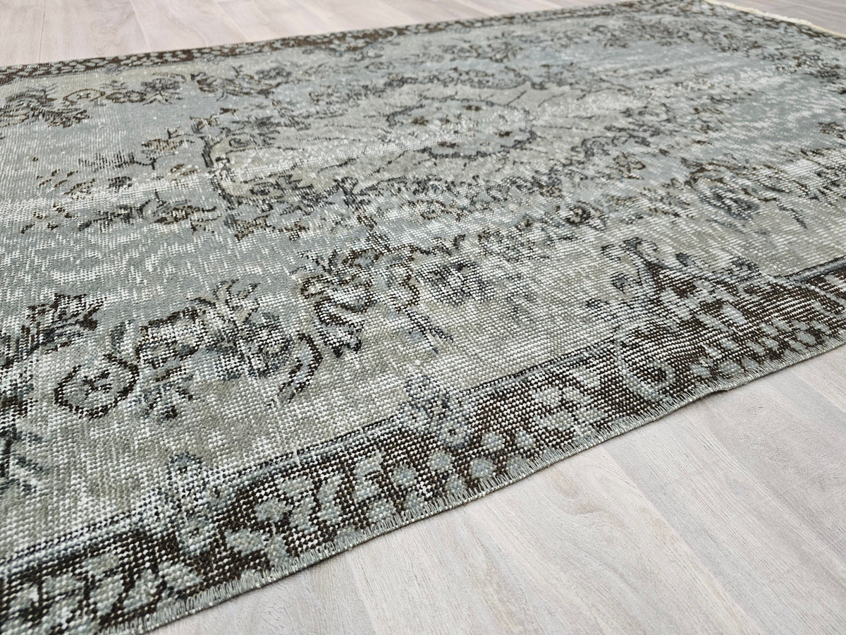 4x7 Overdyed Turkish Wool Rug: Floral Oushak Rug