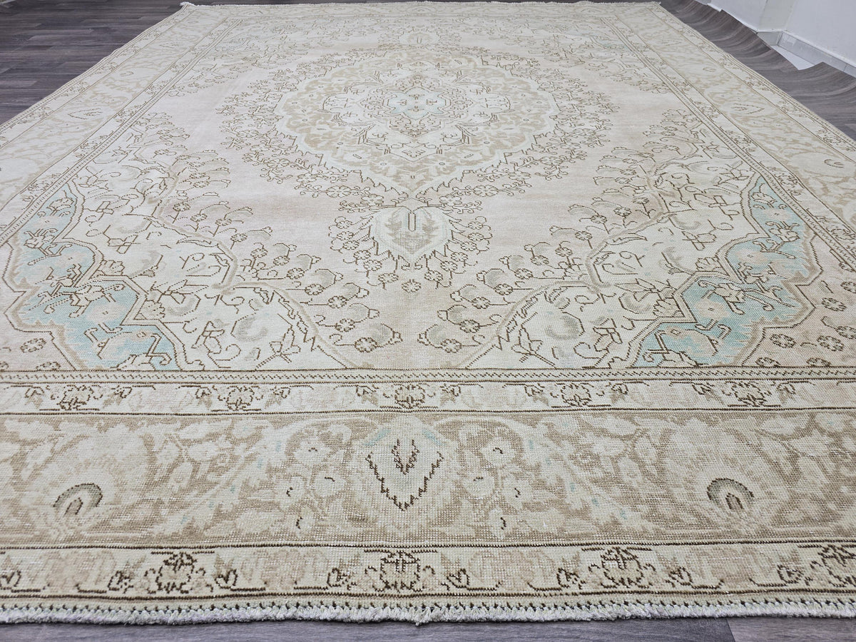 10x12 Blush Vintage Handmade Rug Pink Blue Tan Color Neutral Palette / 9.65X12.3 feet