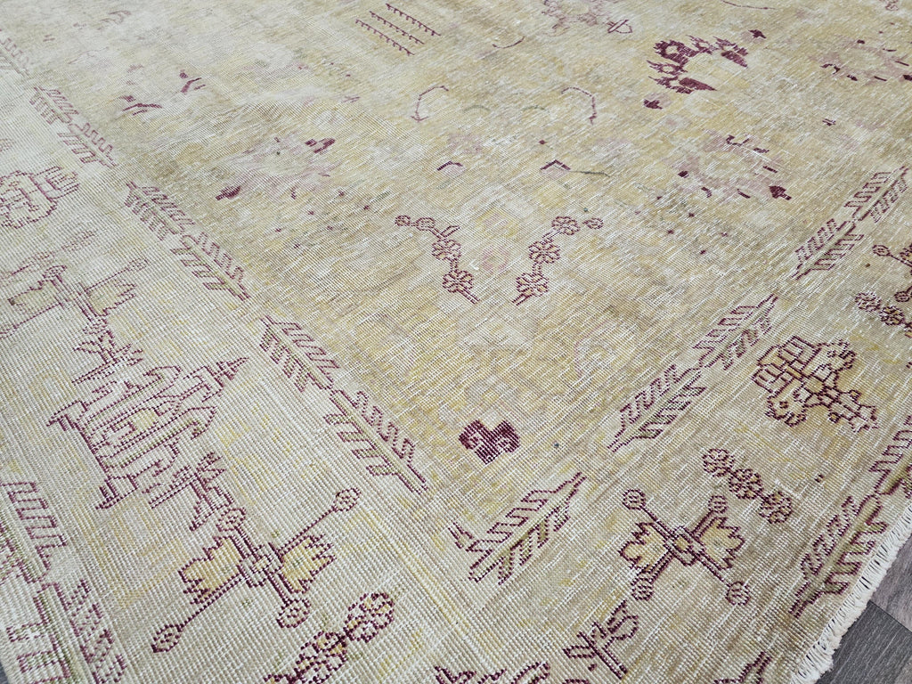 Hand Knotted 9x12 Wool Heriz Rug: Neutral Beige Brown Anatolian Carpet