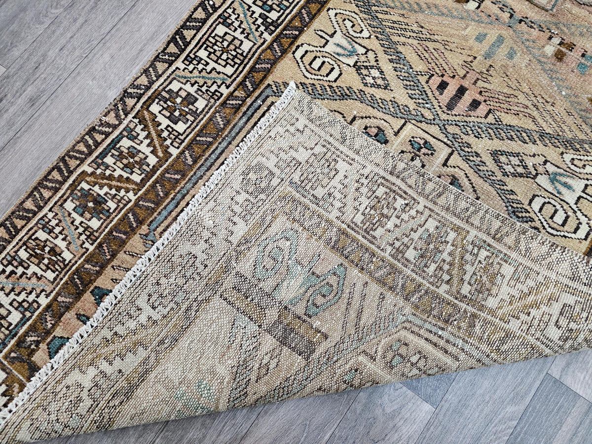 Wide Turkish Wool Runner Rug: Hand Woven Vintage Hallway Rug (3.14x10.35 ft)