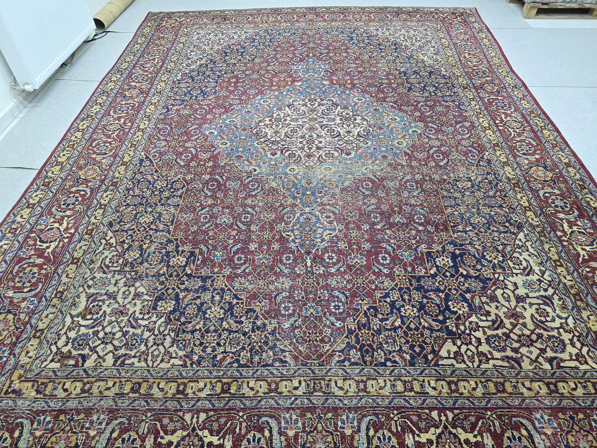 Antique Turkish Rug - HandKnotted Wool Vegetable Dyed Carpet /9,5x 12,8 feet