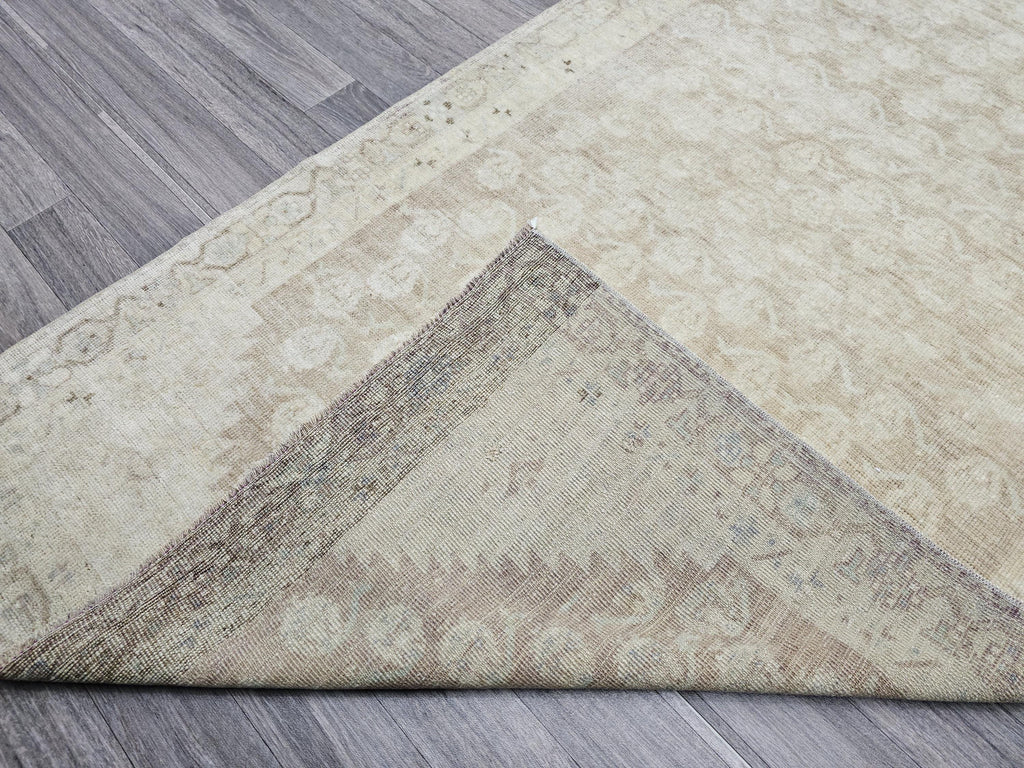 Neutral Oushak Runner Rug: Wide Long Turkish Vintage Wool Runner (3.60 X 12.75 feet)