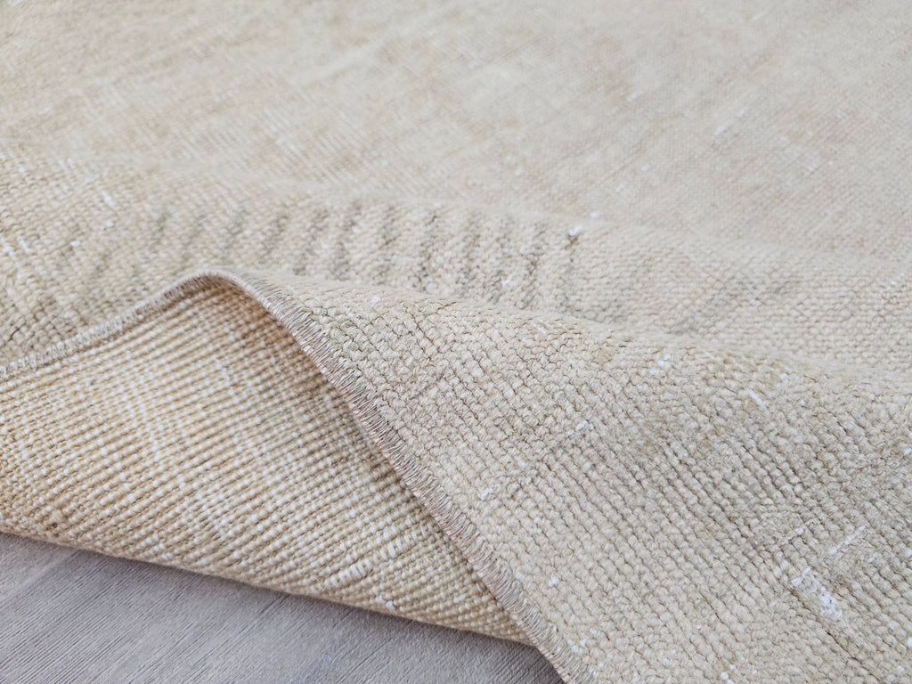 Hand Knotted Wool Turkish Runner Rug: Beige Brown Oushak, 4x12.5 ft