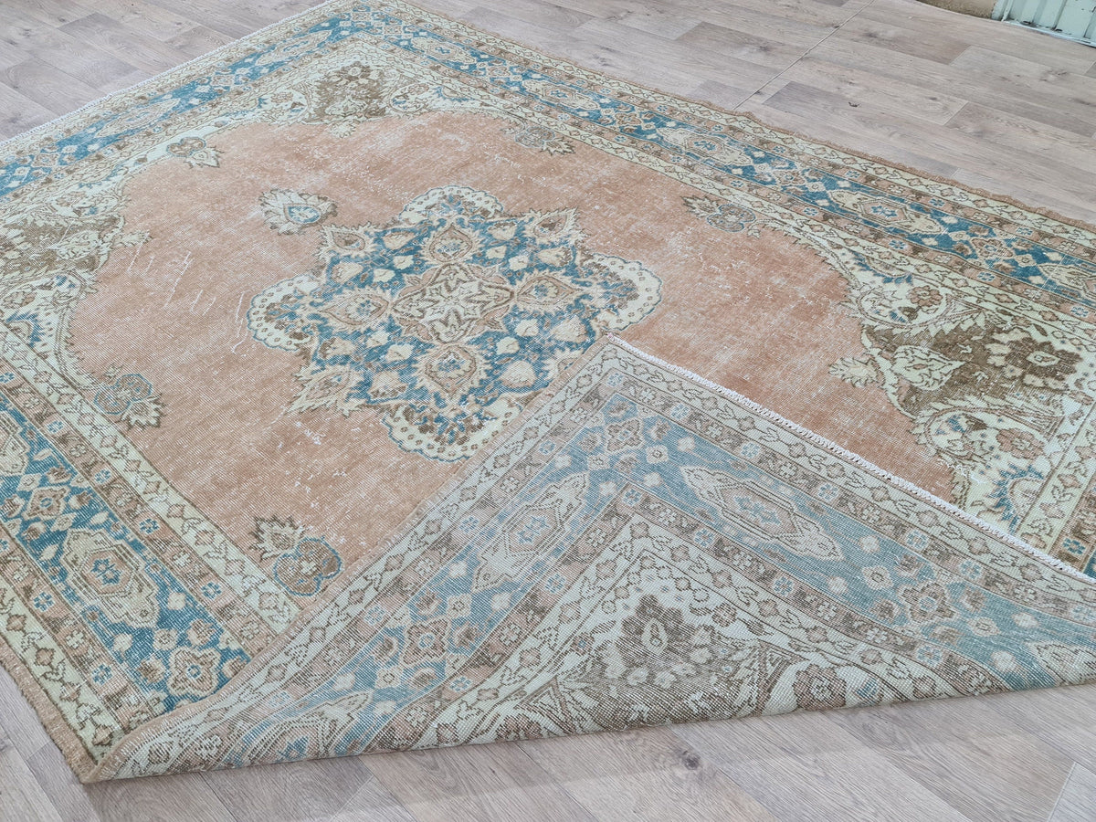 Large Vintage Hand-Knotted Turkish Oushak Wool Rug (7.2 x 10.5 ft)