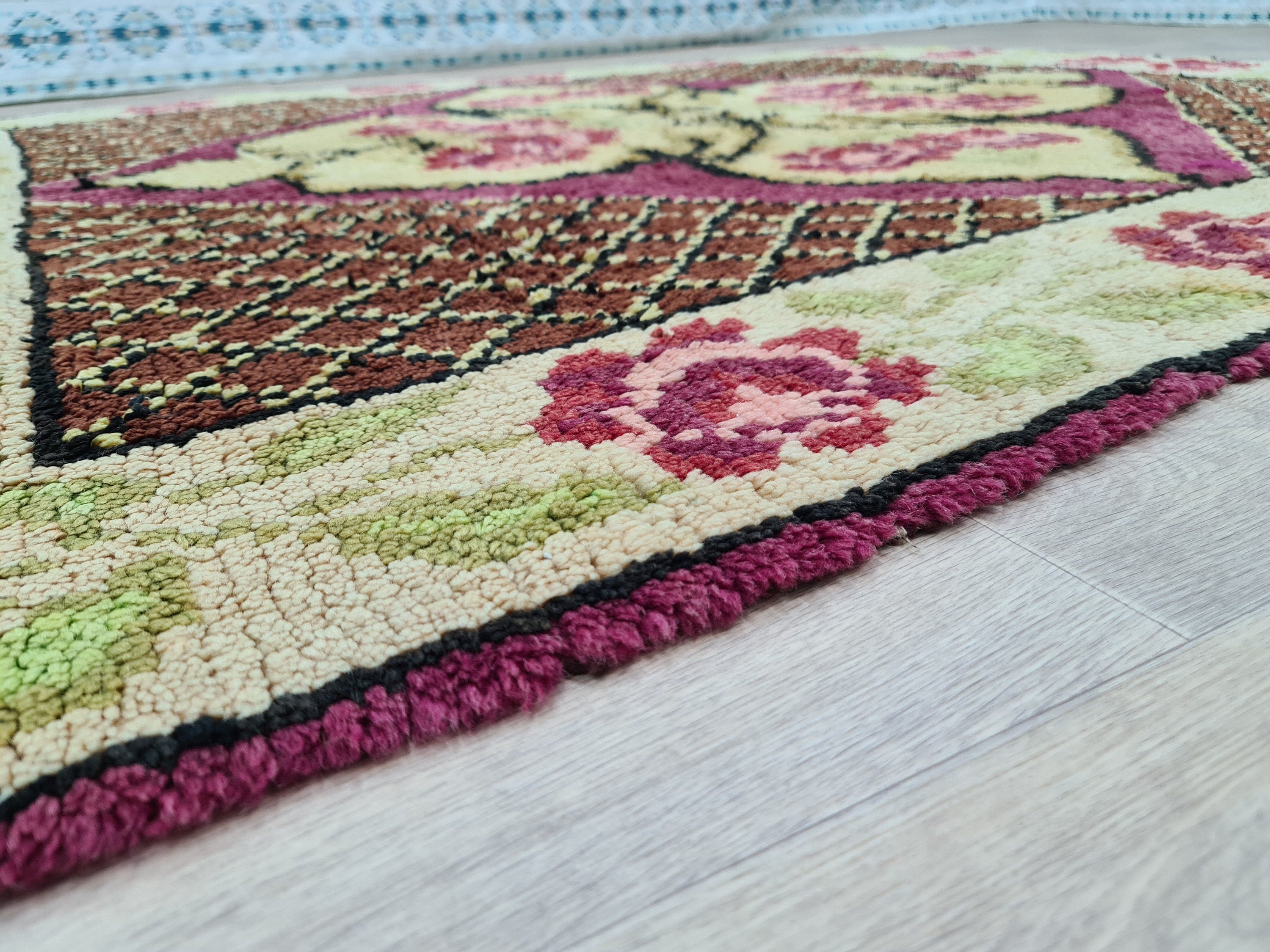 Hand Knotted Wool Oushak Rug: Vintage Turkish High Pile Carpet (6.3x7.25 ft)