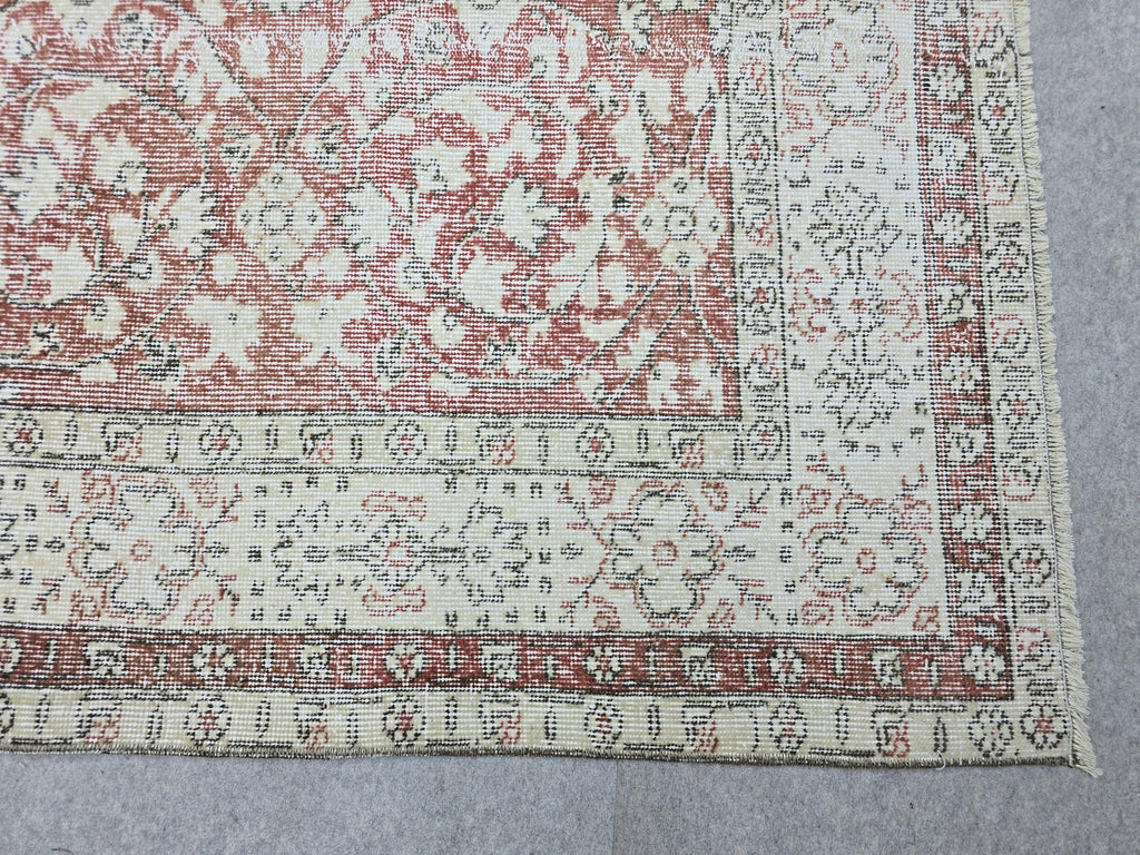 Hand Knotted Oushak Rug: 7x10 ft. Faded Muted terracotta red  Anatolian Carpet