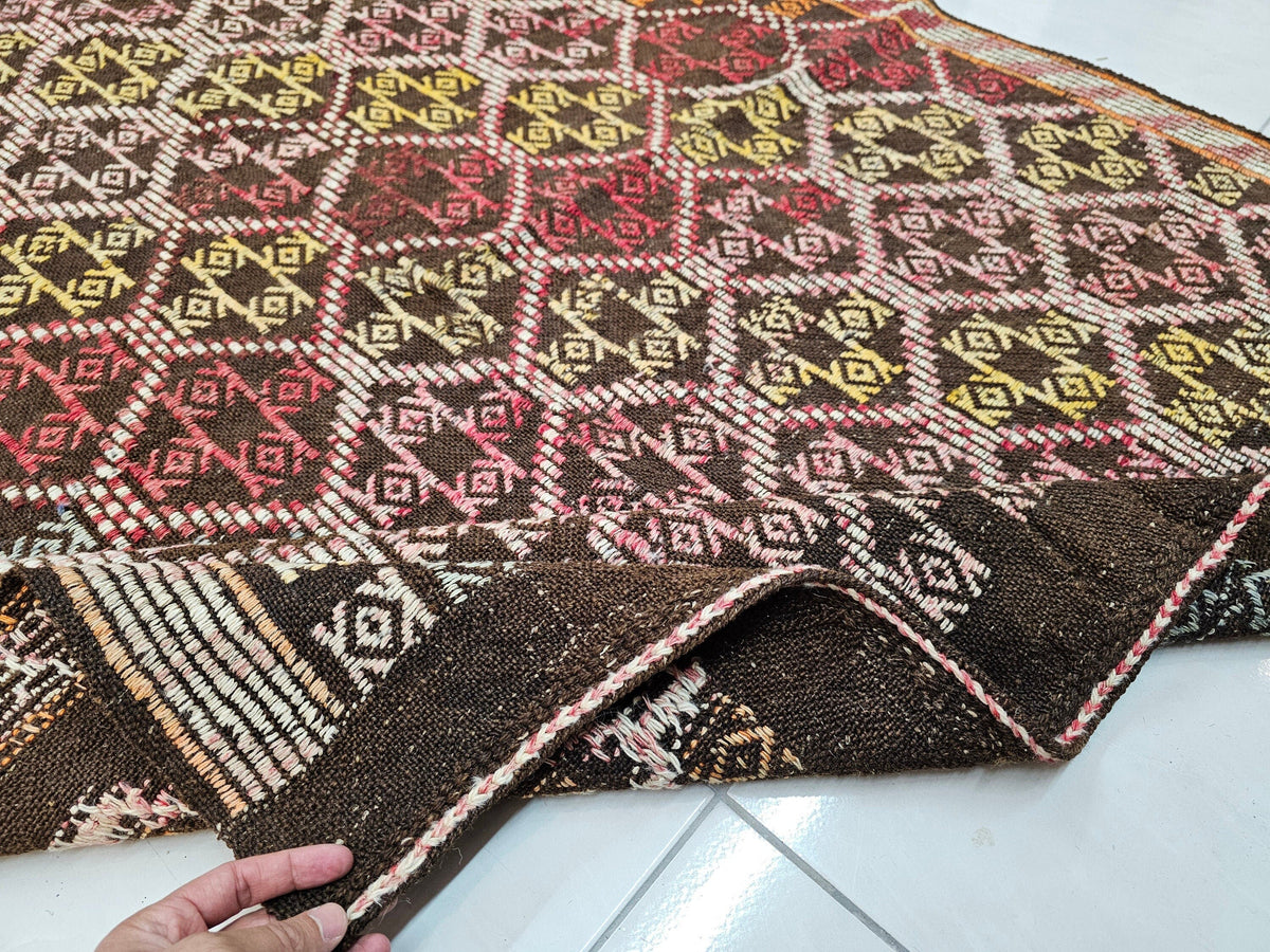 4x10 Turkish Cecim rug Runner: Handwoven Wool Rug, 4x10 Tribal Hallway