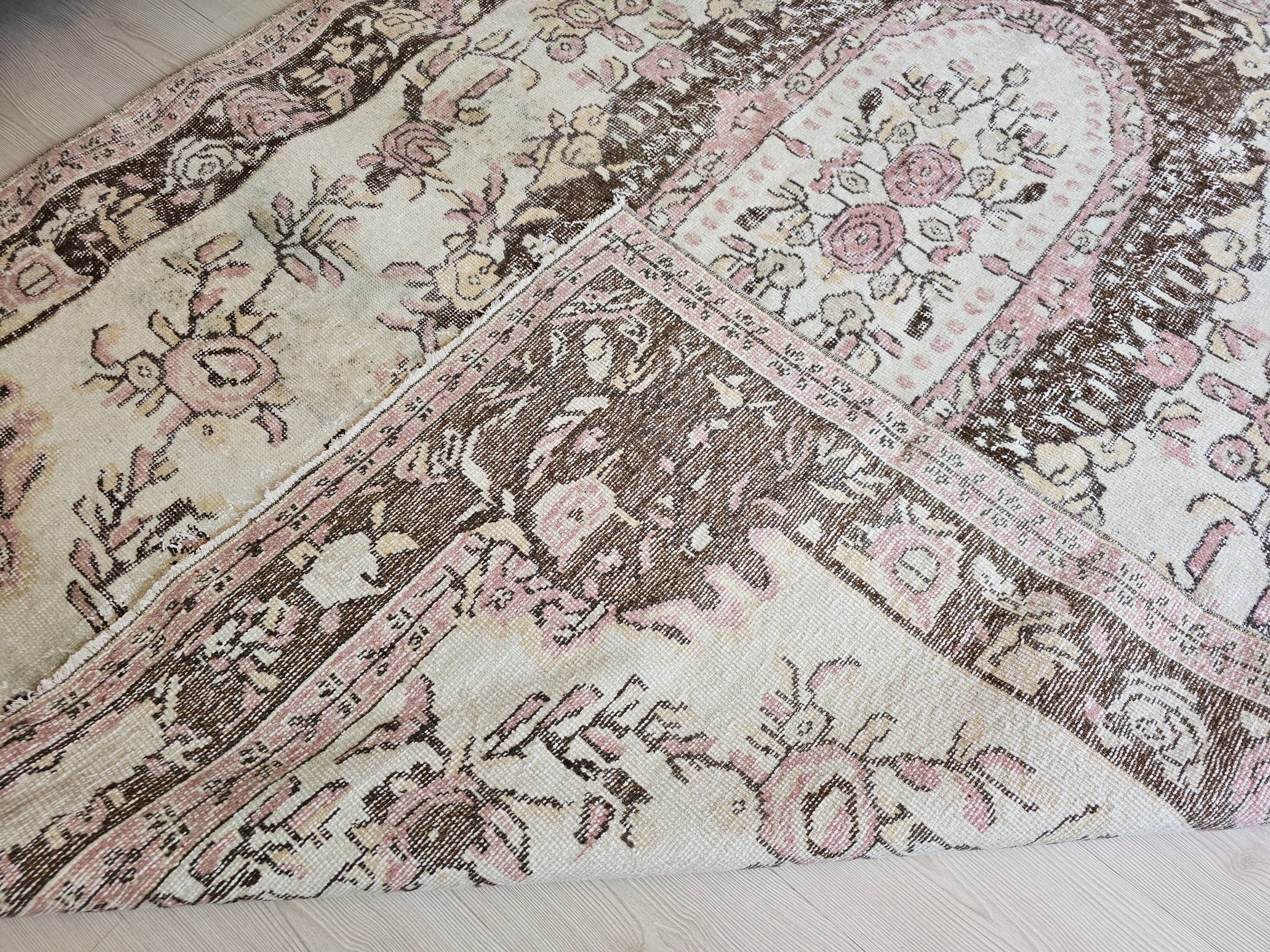 Handwoven Wool Oushak Rug: 6x9 Vintage Bohemian Area Rug