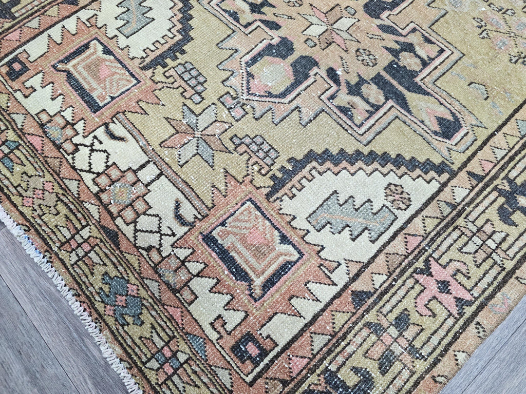 Hand Knotted Wool Turkish Runner Rug: Vintage Geometric Design