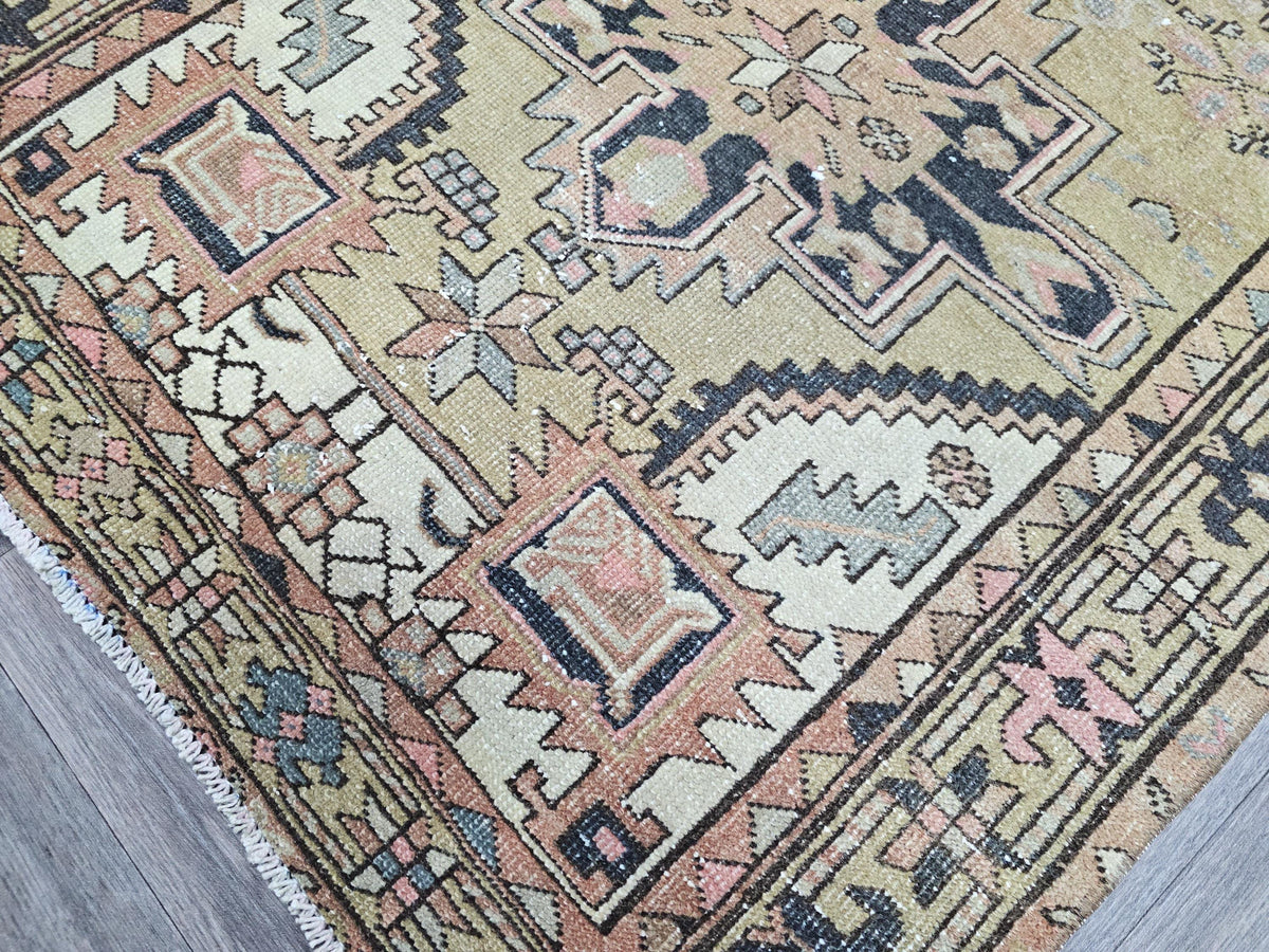 Hand Knotted Wool Turkish Runner Rug: Vintage Geometric Design