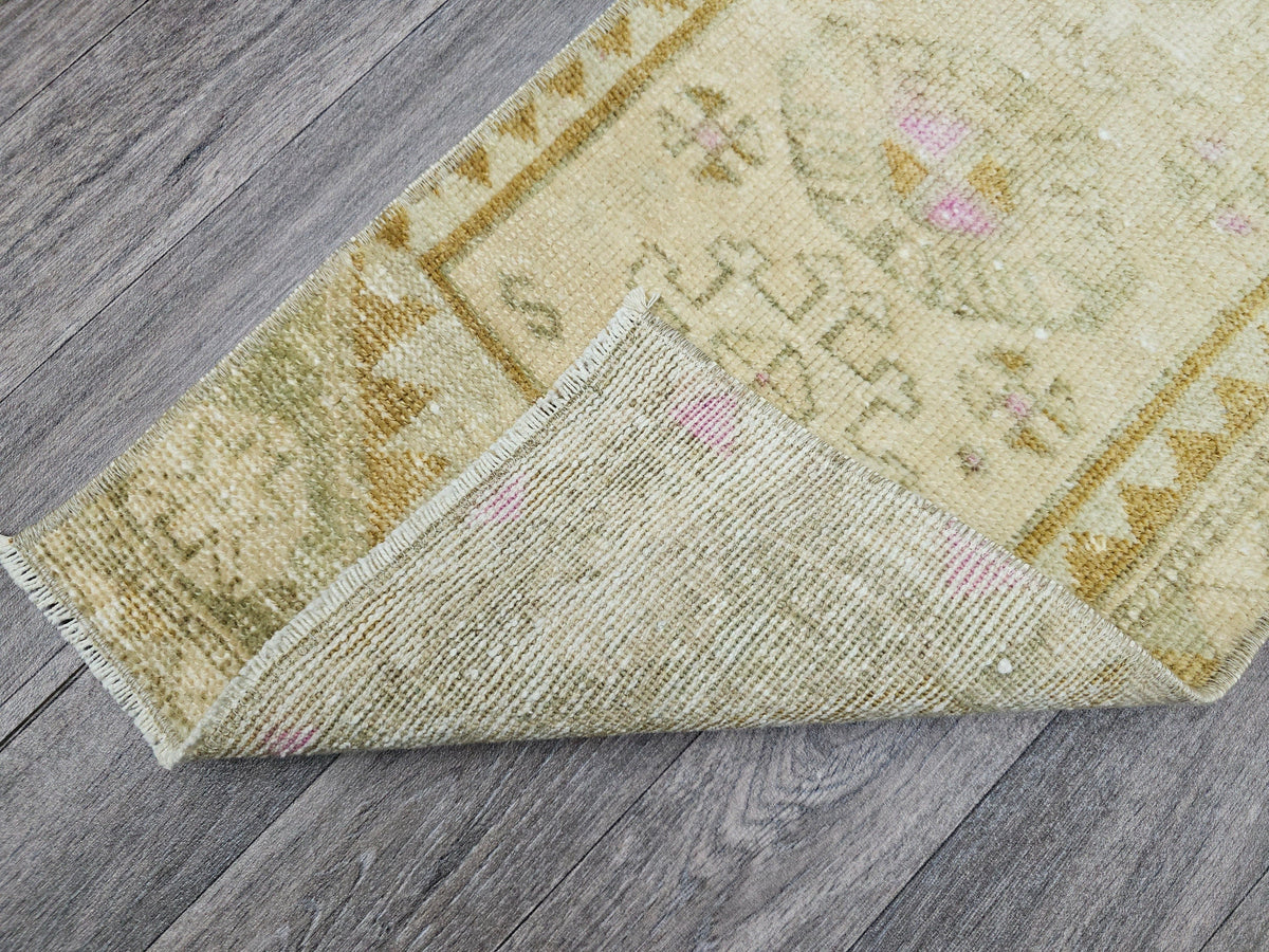 Vintage Turkish Oushak Doormat Bath Mat Neutral - 15x33 inches