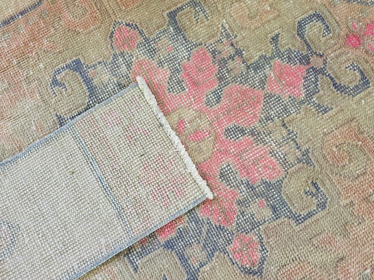 Vintage Geometric Turkish Rug: Hand-Knotted Wool Oushak Rug (3.3 x 7.5 ft)