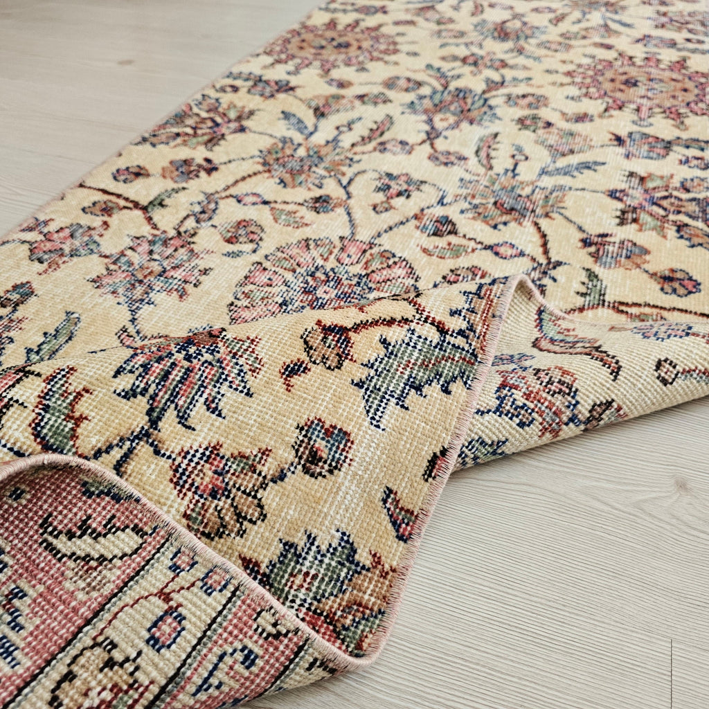 Vintage Turkish Oushak Runner Rug: Floral Wool Hallway Rug (2.4x10 ft)