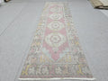 Turkish Rug 3x10, Pastel Pink Runner Rug, Hand Knotted Wool Oushak Runner, Faded Muted Hallway Rug, Vintage Boho Nursery Stair Anatolian rug