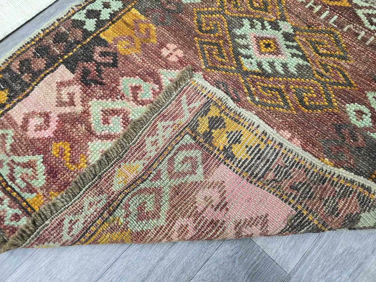 Antique Turkish Wool Rug: Small Oushak Yastik Doormat
