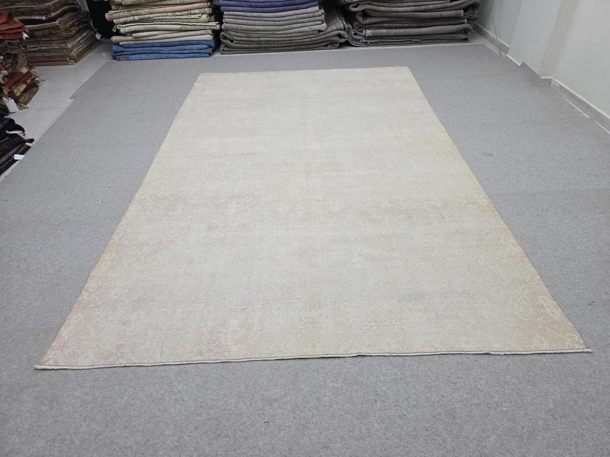 Neutral Oushak Rug 6x10, Cream Ivory Muted Turkish Area Rug, Handknotted Wool Vintage Rug Living Room Bedroom Boho Decor