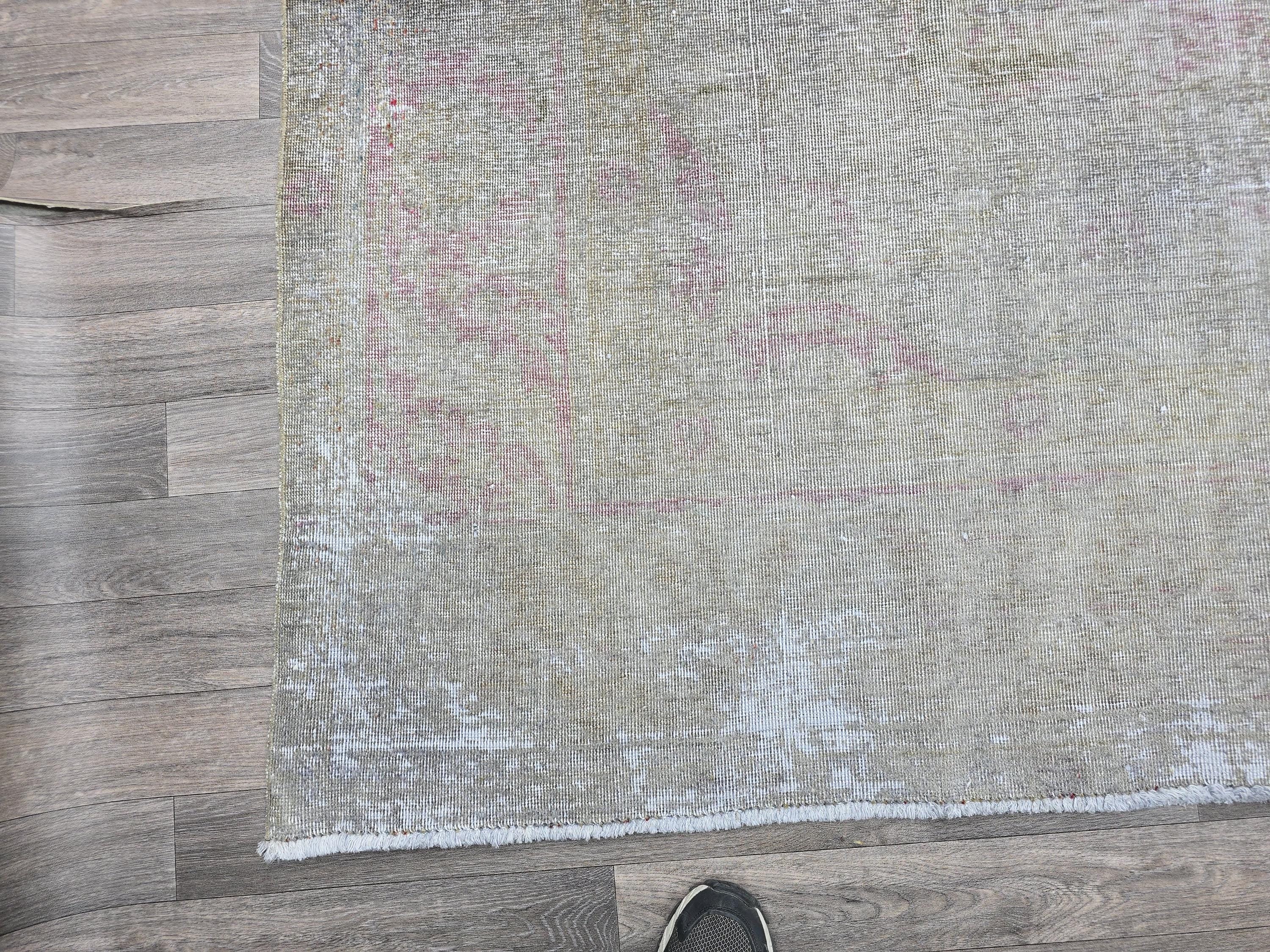 Vintage Handwoven Turkish Rug 9.5x12.5, Faded Neutral Wool Area Rug, Muted Beige Gray Large Rug, Distressed Antique Style Carpet