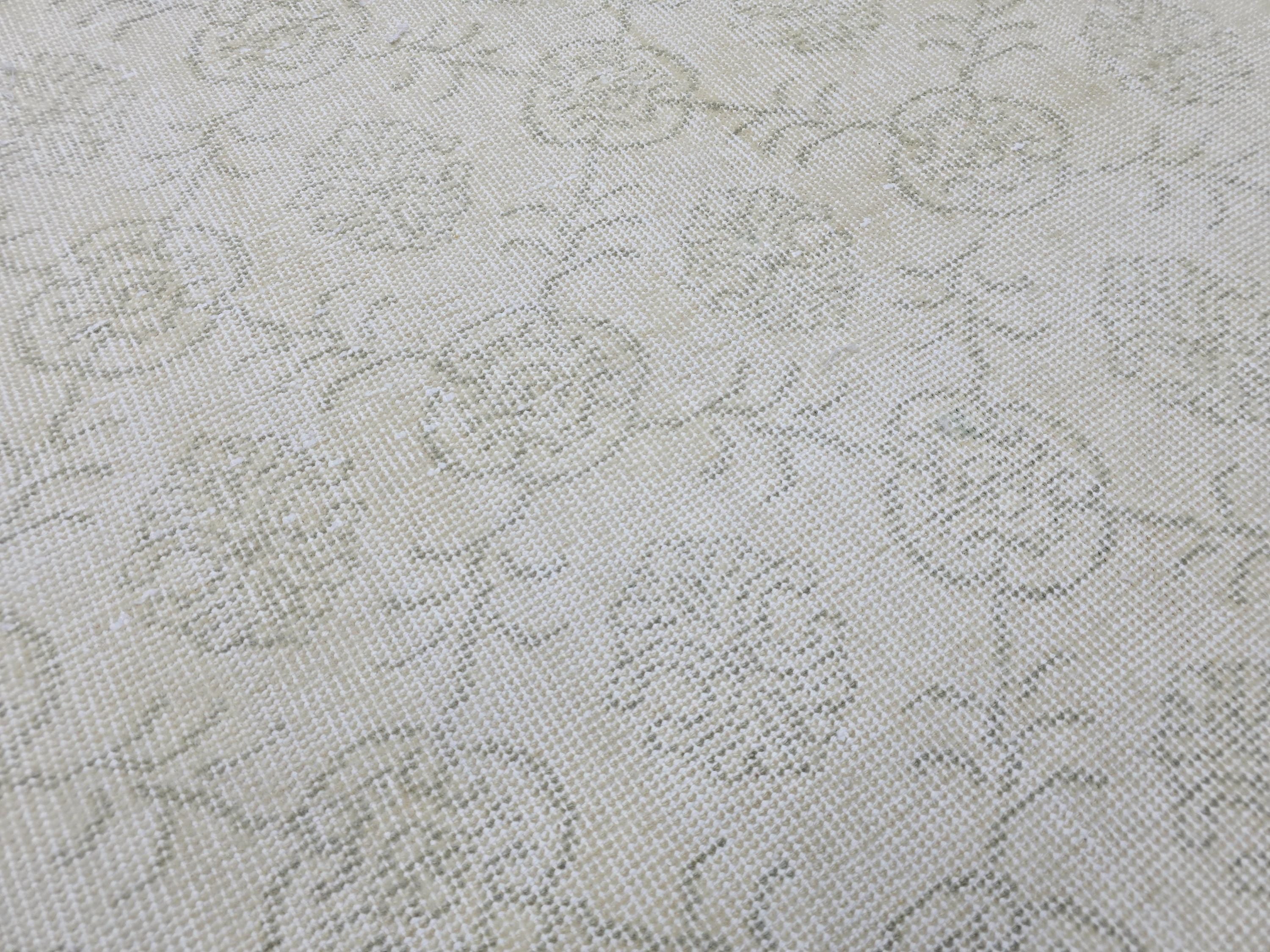7x11 Vintage Turkish Oushak Rug, Handknotted Ivory Floral Wool Carpet