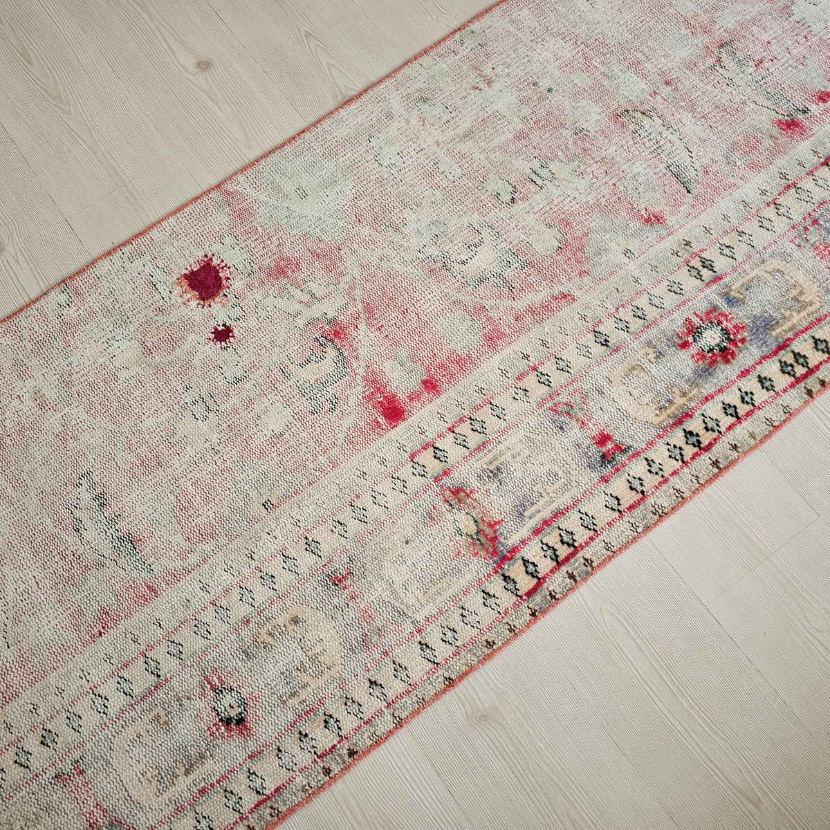 Vintage Turkish Oushak Runner Rug: 2.6x10 ft, Narrow Floral Wool Rug