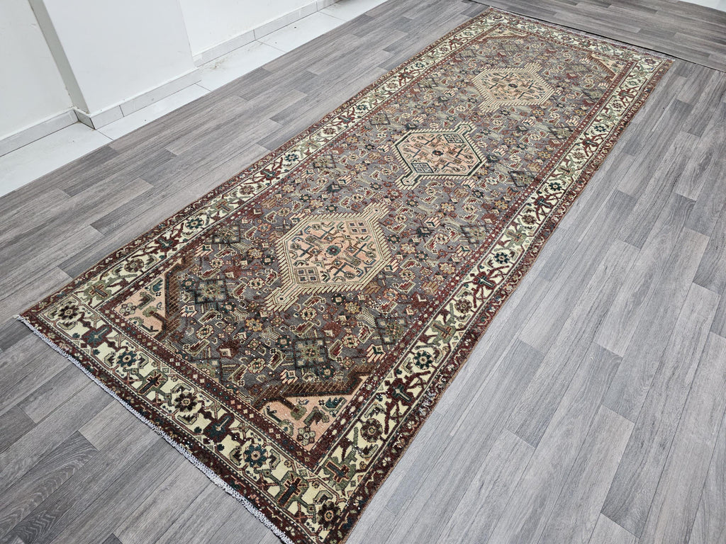 4x11 Classic Vintage Wool Runner Rug Geometric Design Hand Knotted