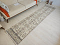 Hand Knotted Wool Runner Rug: 2x10 Vintage Floral Oushak Design