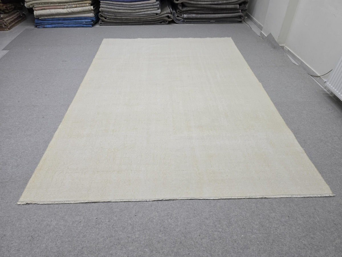 7x10 feet Wool Turkish Oushak Rug: Handknotted Vintage Wool, Muted Neutral