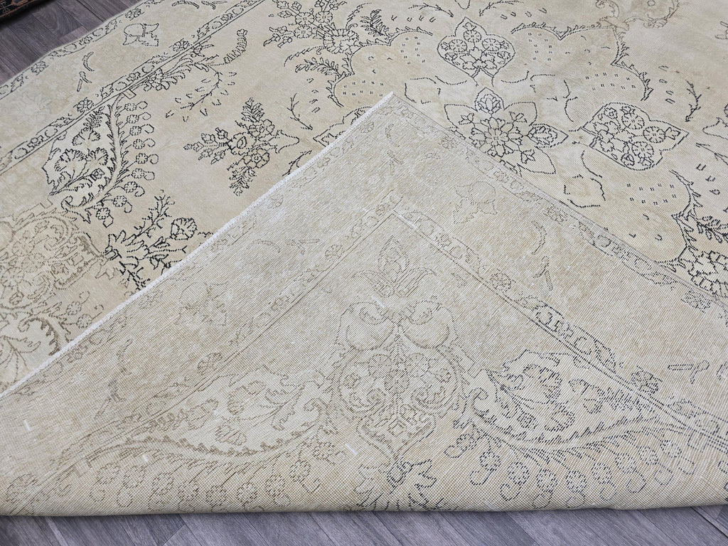 Oversized Turkish Oushak Rug 9x12: Neutral Beige Brown Wool Carpet
