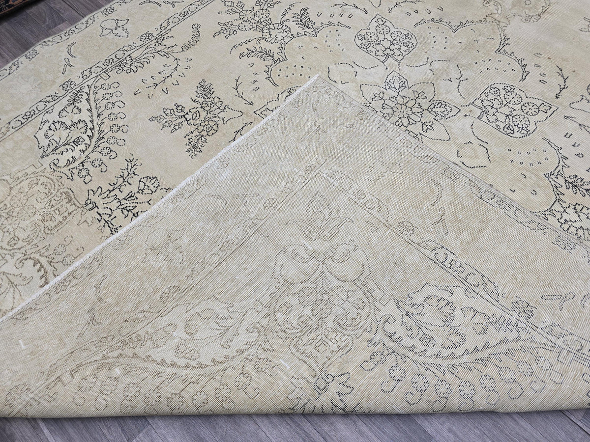 Oversized Turkish Oushak Rug 9x12: Neutral Beige Brown Wool Carpet
