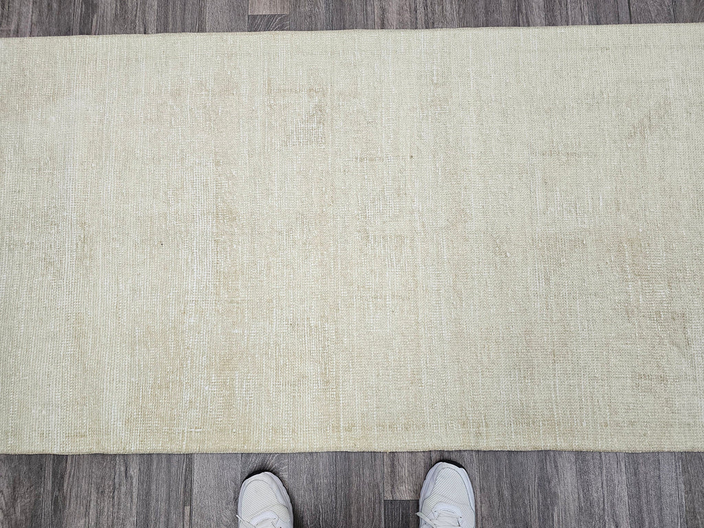 Neutral Turkish Runner Rug: 3x12 Vintage Hand-Knotted Wool Oushak