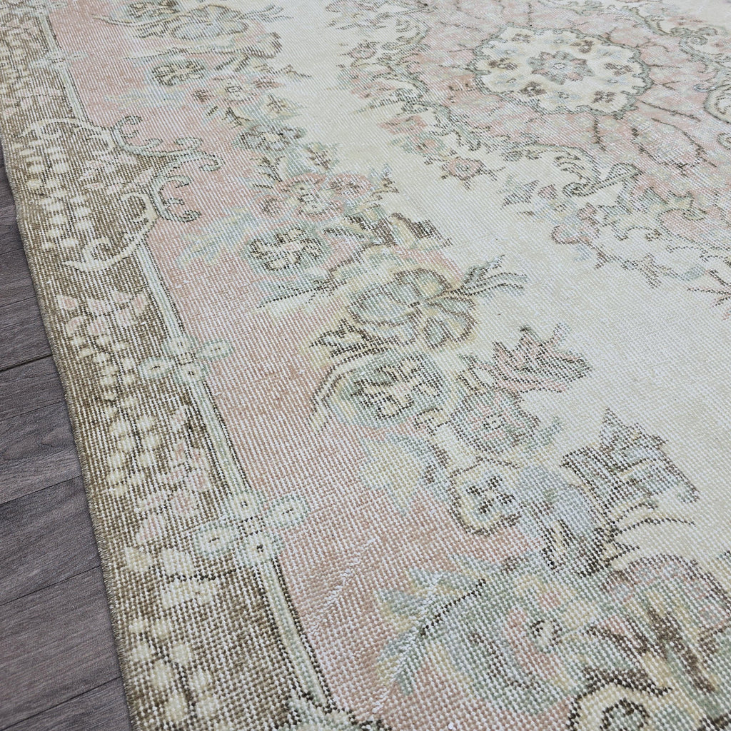 6x9 Vintage Pink Oushak Rug, Wool Anatolian Carpet