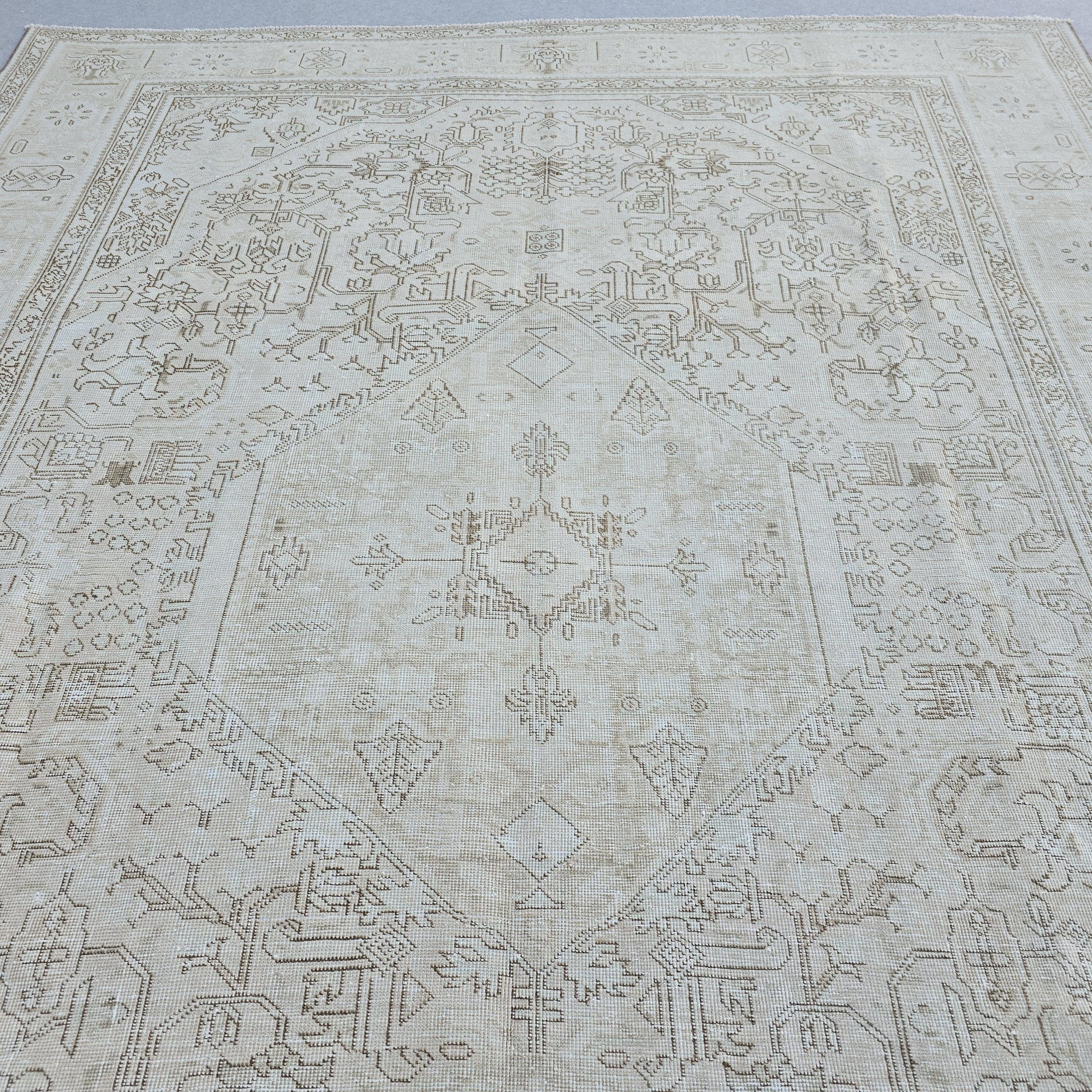 Oversized Oushak Rug: 10x13 Vintage Neutral Hand-Knotted Wool Carpet