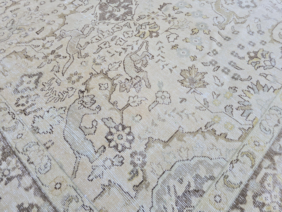 10x12 Turkish Rug, Beige Animal Design Vintage Hand Knotted Wool Rug