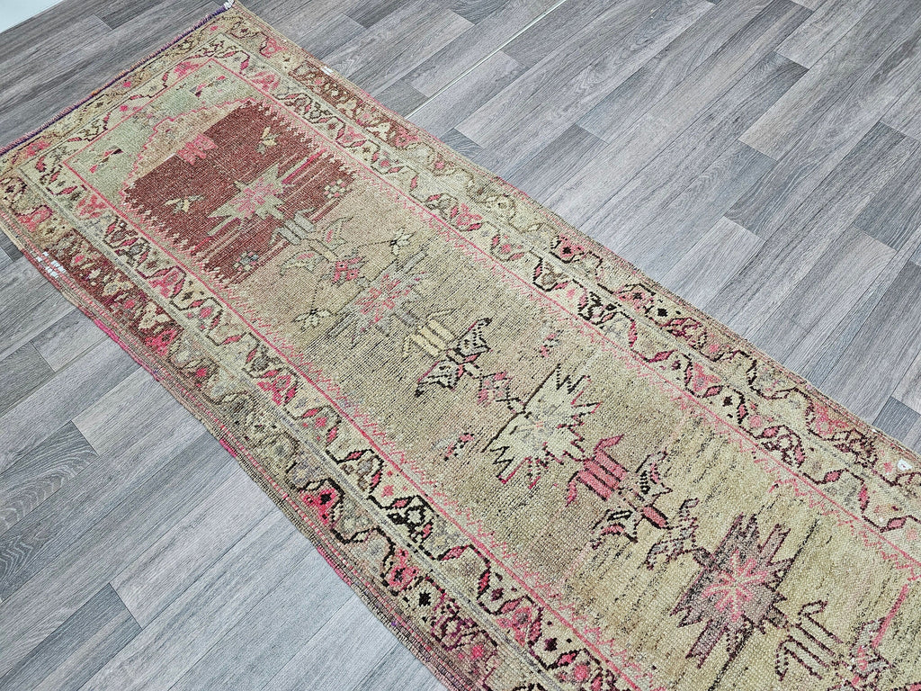 Antique Turkish Wool Runner Rug: Muted Pastel Herki Hallway Rug