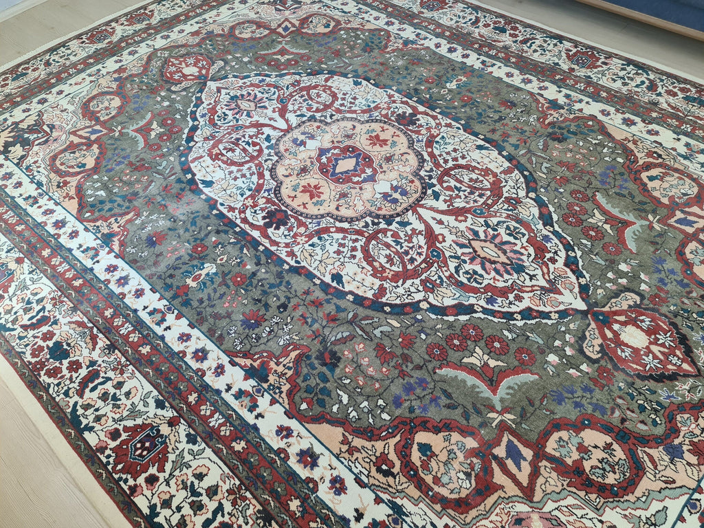 Handmade Oushak Rug 9x13: Large Colorful Vegetable Dyed Wool Oriental Carpet