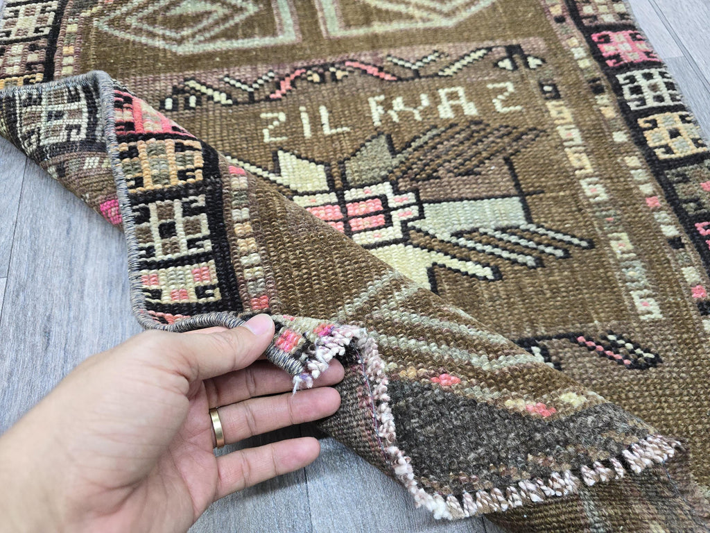 Vintage Turkish Door Mat: Handwoven Geometric Entry Rug (60x82cm)