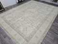 Oversize Neutral Oushak Rug: 9.5x12 Vintage Handwoven Wool Carpet Cream Beige Brown
