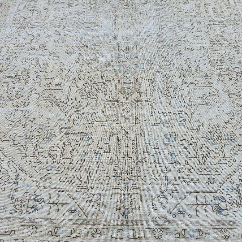 Turkish Rug 9x12 : Beige Blue Cream Taupe Wool Oushak Area Rug
