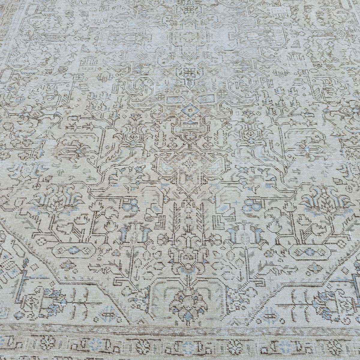 Turkish Rug 9x12 : Beige Blue Cream Taupe Wool Oushak Area Rug