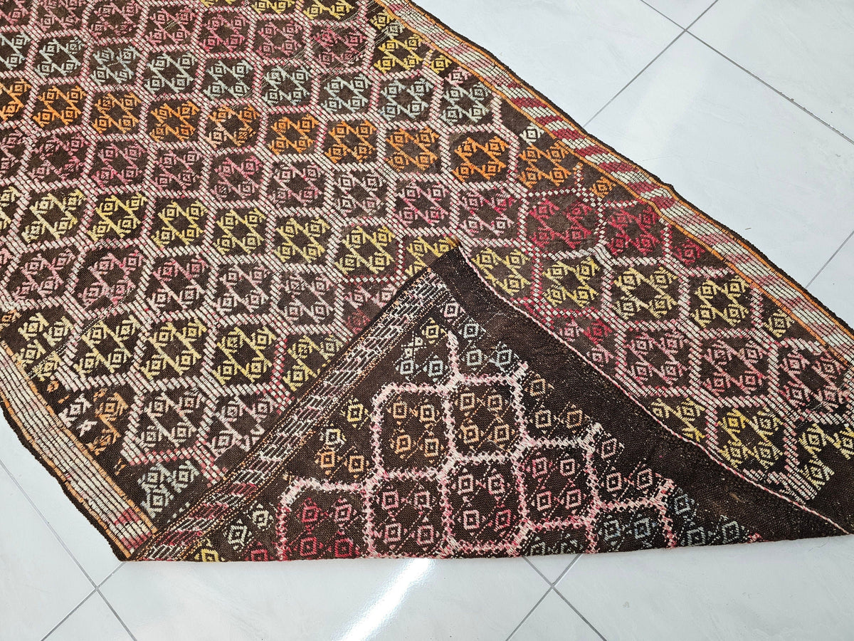 4x10 Turkish Cecim rug Runner: Handwoven Wool Rug, 4x10 Tribal Hallway