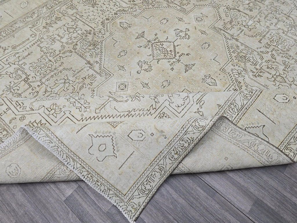 9x12 Vintage Wool Turkish Area Rug Beige Brown