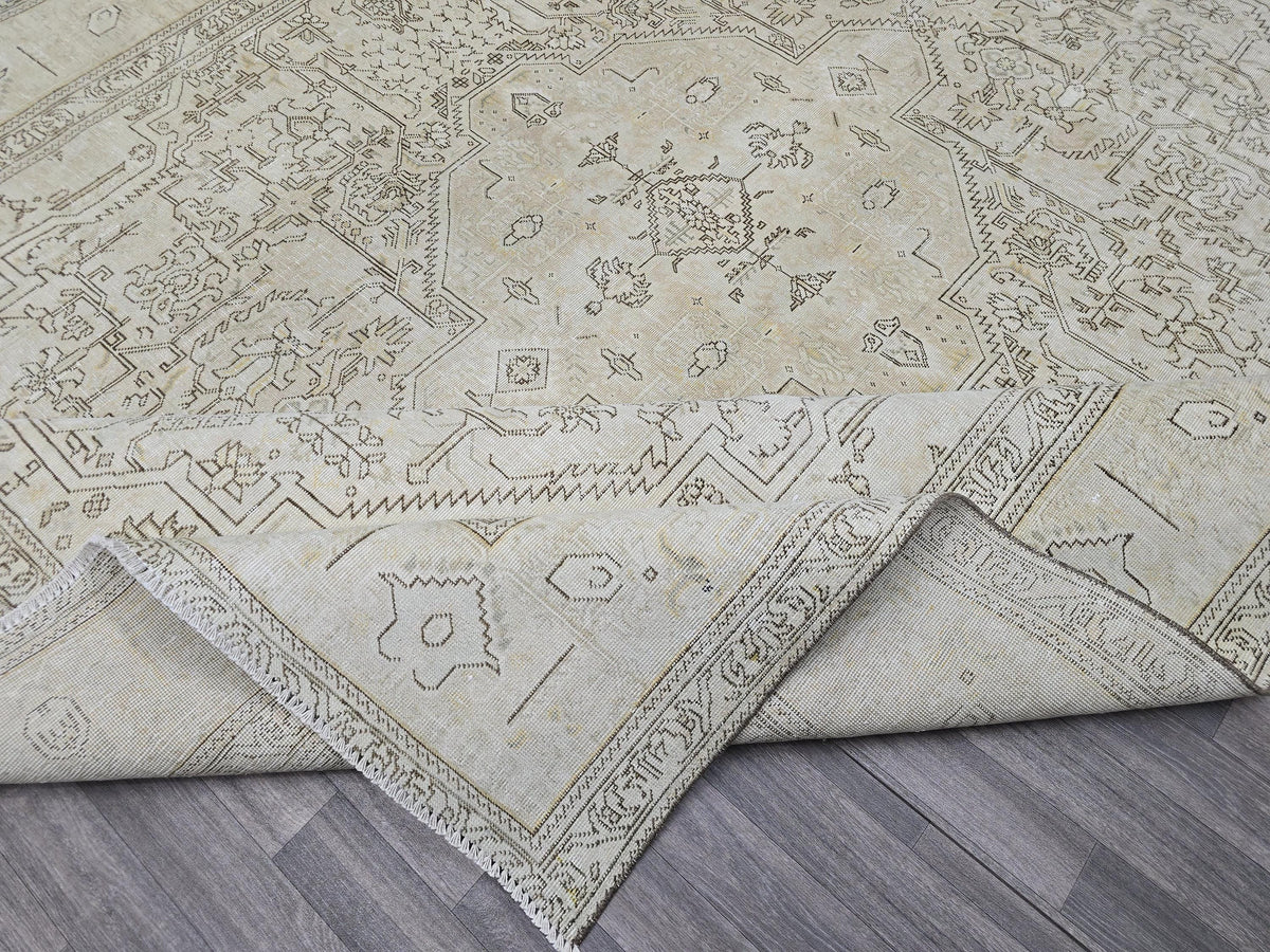 9x12 Vintage Wool Turkish Area Rug Beige Brown
