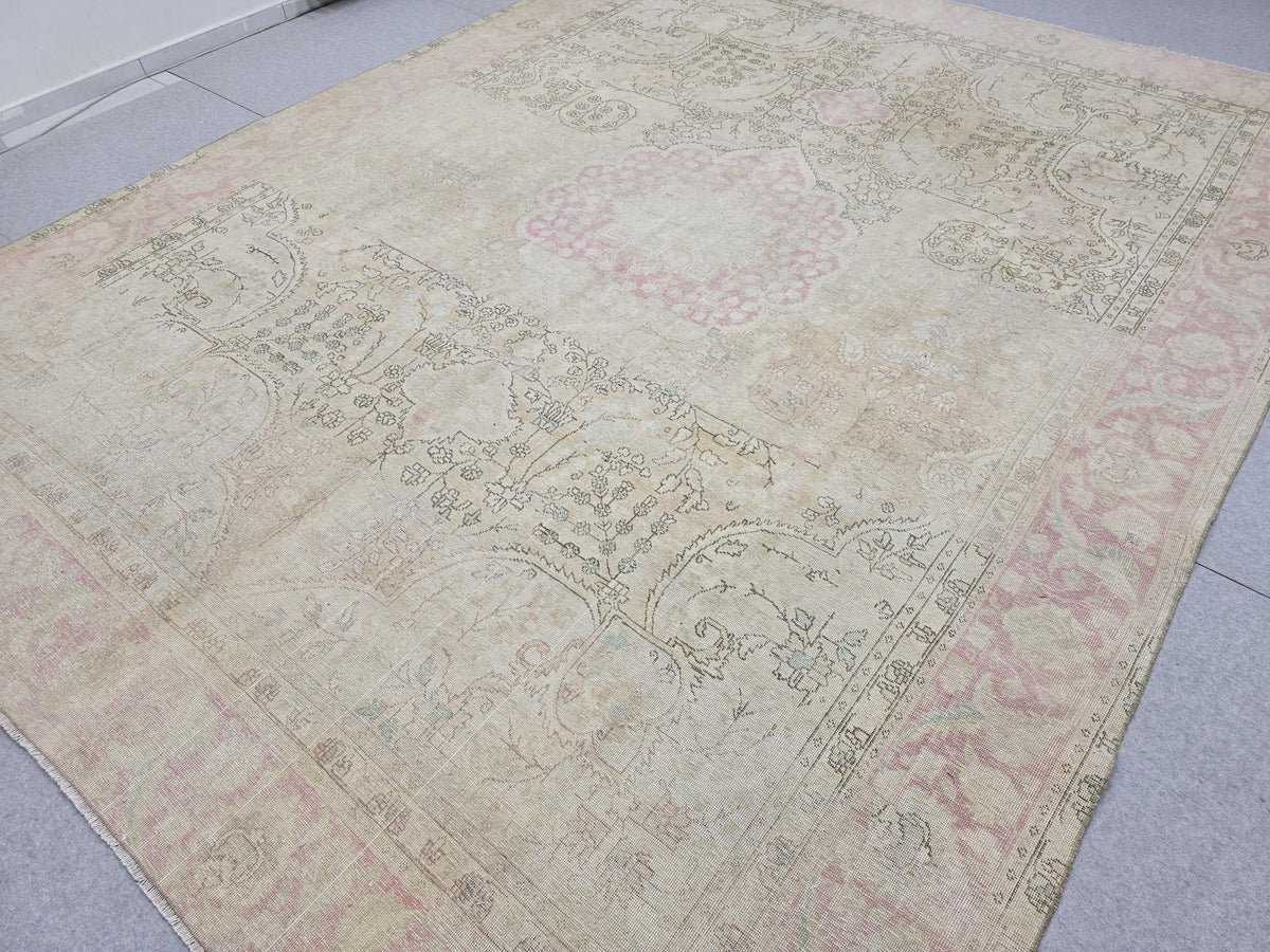 Oushak Rug 9x12 • Sun Washed Cream Blush Wool Turkish Carpet • Quiet Luxury Decor