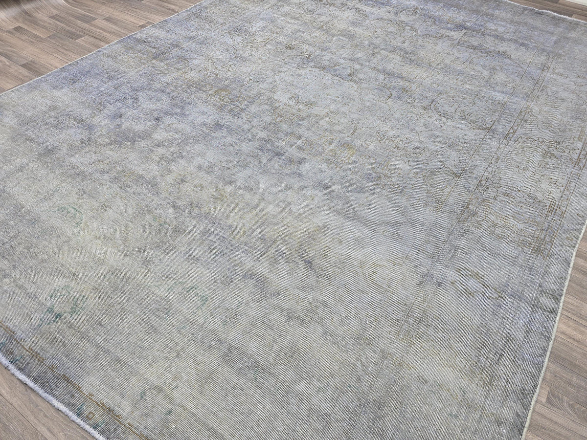 10x13 Vintage Handwoven Oushak Rug , Faded Neutral Turkish Area Rug, Muted Blue Gray Wool Carpet, Distressed Antique Style Rug