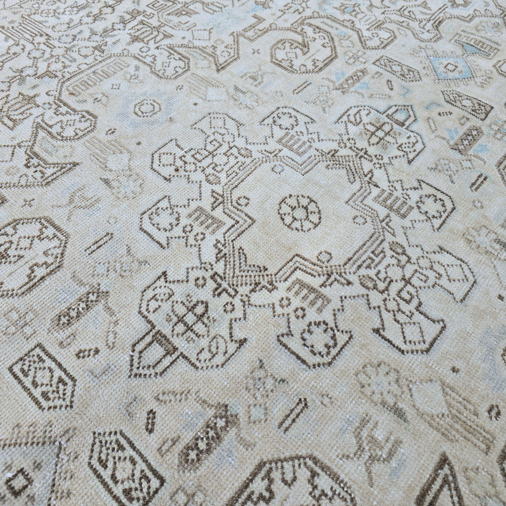 Oushak Rug 8x11 Muted Beige Heriz Medallion Hand Knotted Vintage Wool Area Carpet