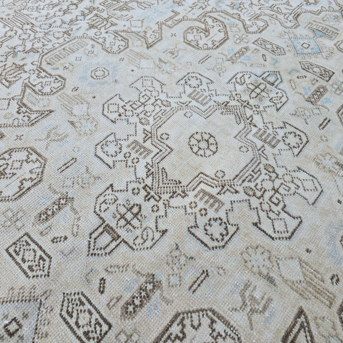 Oushak Rug 8x11 Muted Beige Heriz Medallion Hand Knotted Vintage Wool Area Carpet