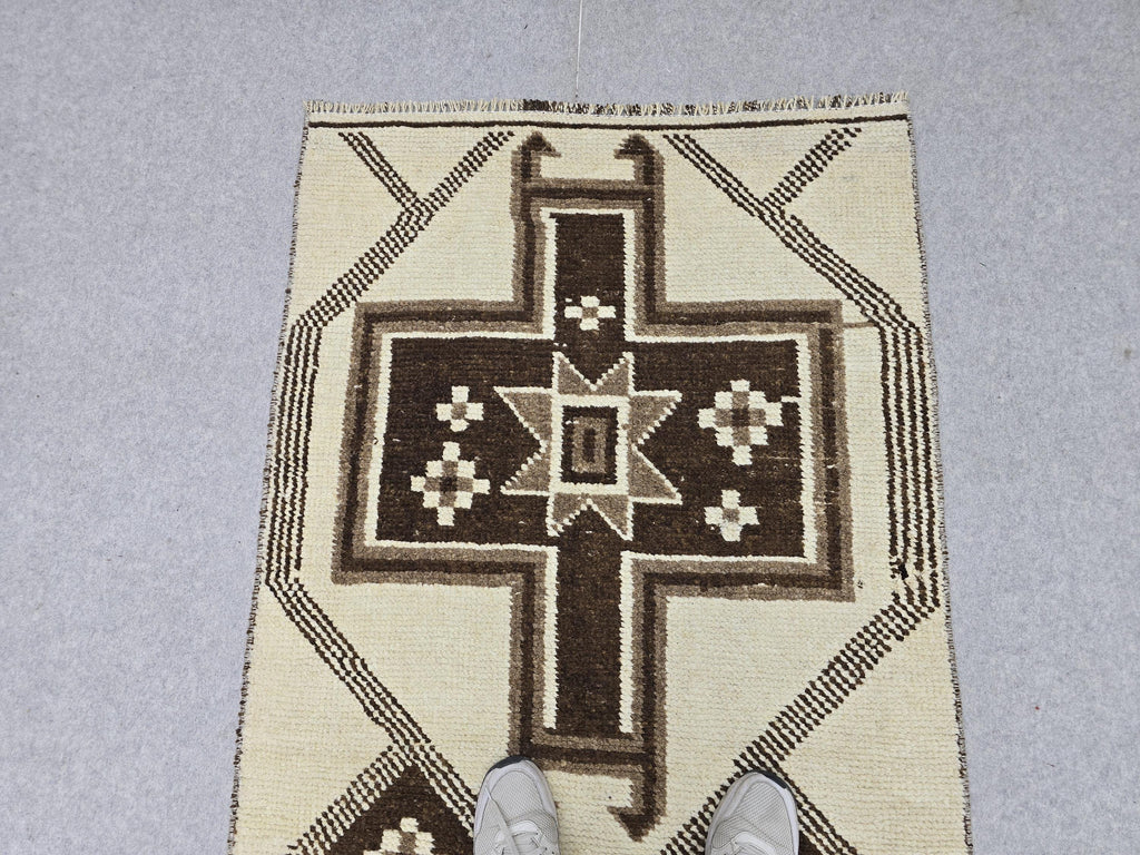 3x12 Neutral Hand Knotted Wool Turkish Runner - High Quality Muted Wool Oushak Runner for Kitchen, Hallway and Entry, Boho Decor rug runner